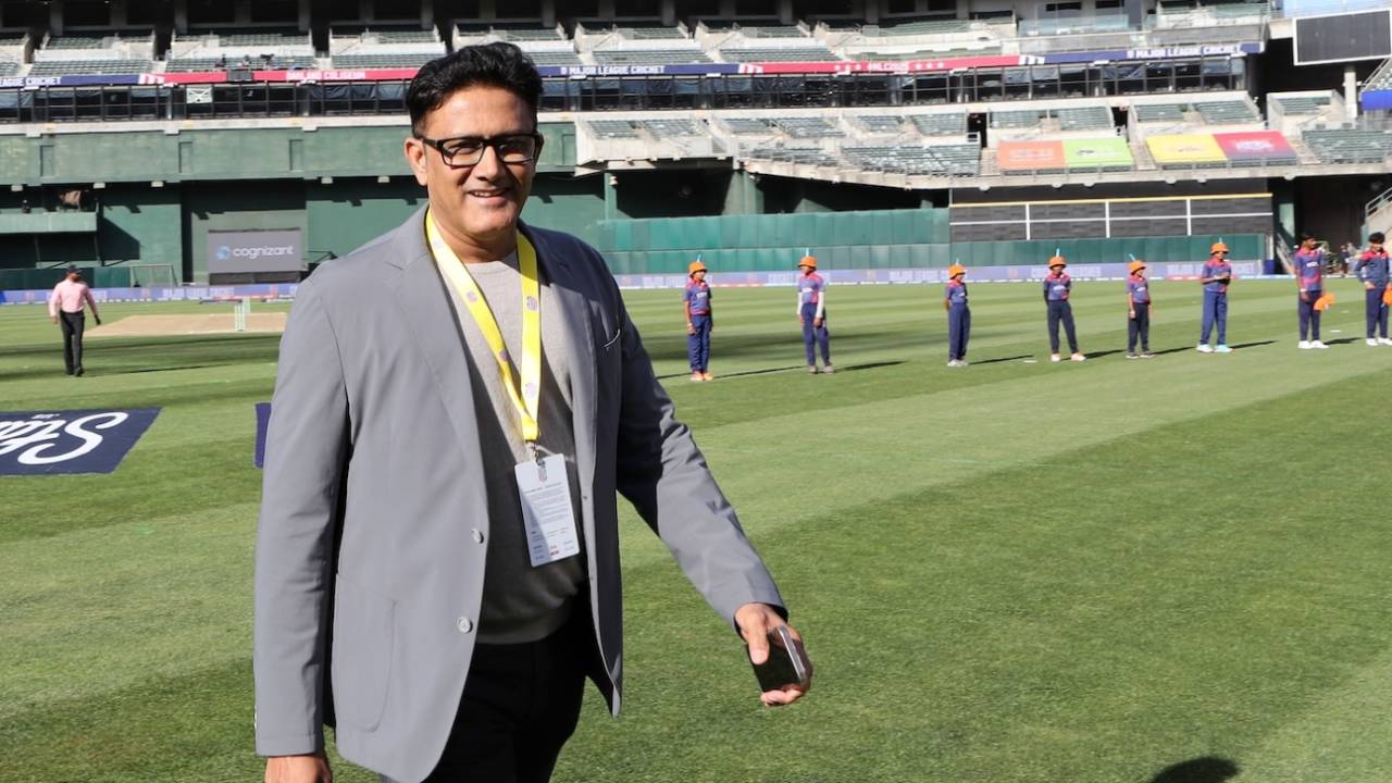 Anil Kumble on the field before the game, San Francisco Unicorns vs Los Angeles Knight Riders, MLC 2025, Oakland, June 14, 2025