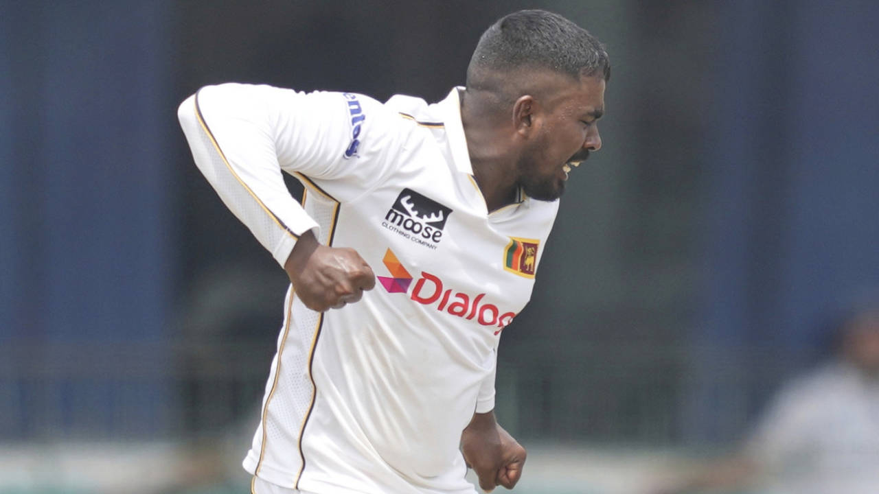 Tharindu Rathnayake celebrates the wicket of Shadman Islam, Sri Lanka vs Bangladesh, 2nd Test, Day 1, Colombo, June 25, 2025