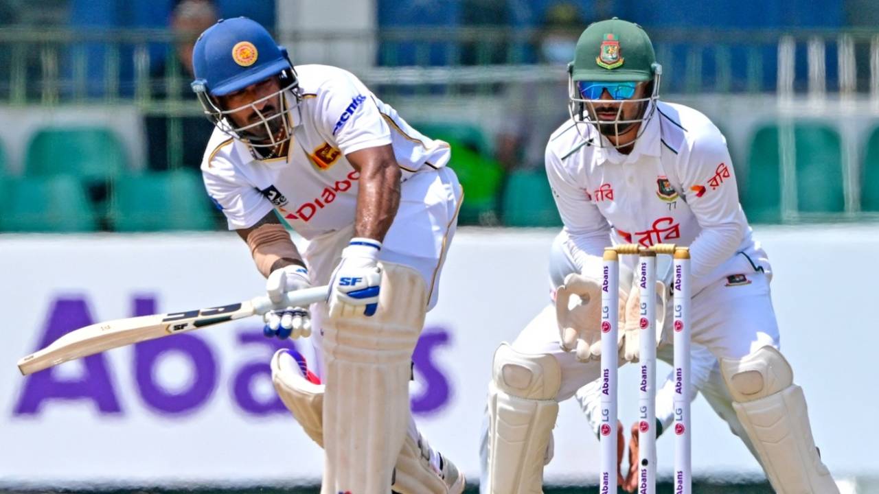 Lahiru Udara nudges the ball away, Sri Lanka vs Bangladesh, 2nd Test, Day 2, Colombo, June 26, 2025