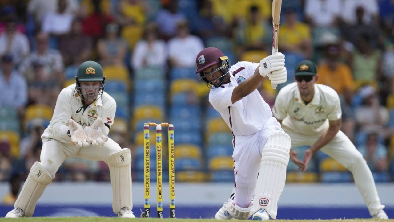 Shai Hope hits through the off side, West Indies vs Australia, 1st Test, day 2, Barbados, June 26, 2025