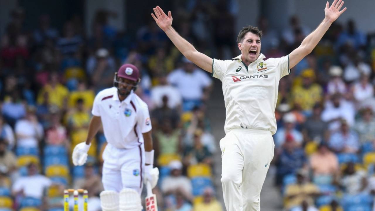 Pat Cummins trapped Roston Chase lbw on 40, West Indies vs Australia, 1st Test, day 2, Barbados, June 26, 2025