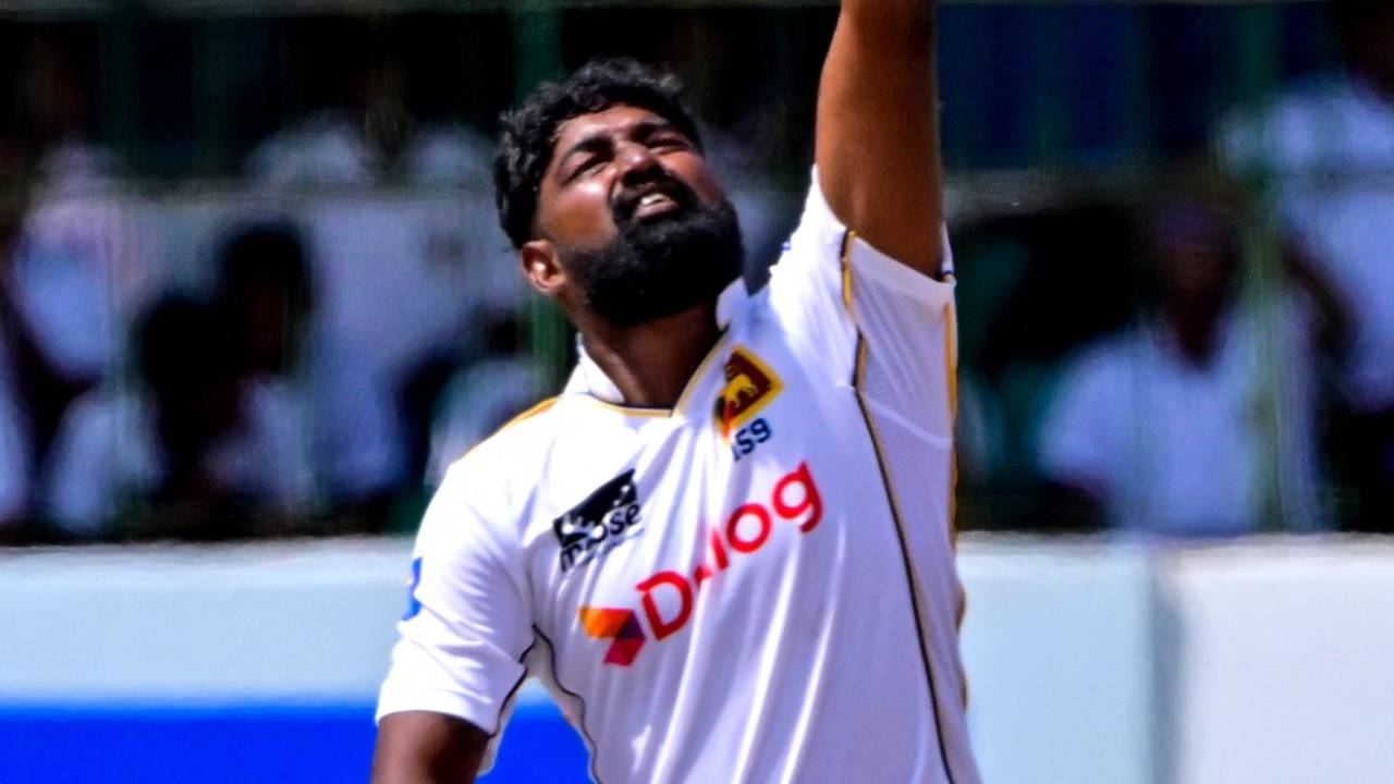 Prabath Jayasuriya strikes a pose after picking up his fifth wicket, Sri Lanka vs Bangladesh, 2nd Test, Colombo, 4th day, June 28, 2025