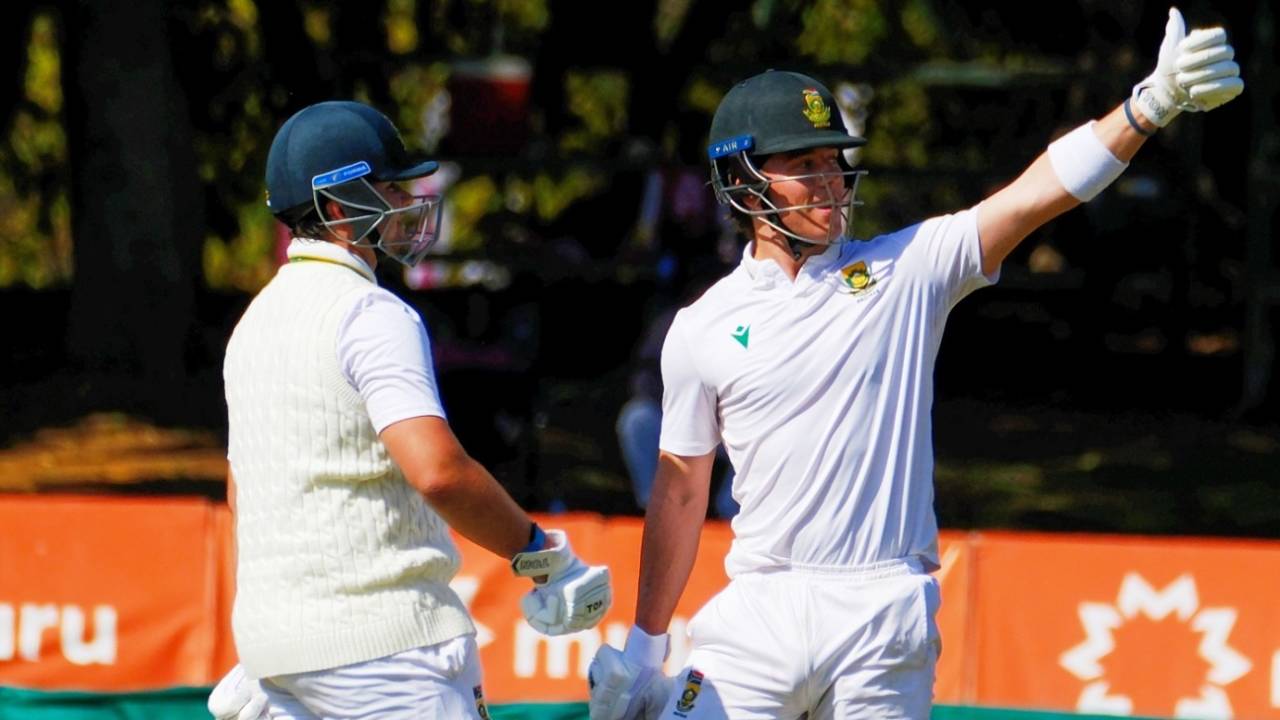 Lhuan-dre Pretorius and fellow Test debutant Dewald Brevis added 95 in just 88 balls, Zimbabwe vs South Africa, 1st Test, Bulawayo, June 28, 2025