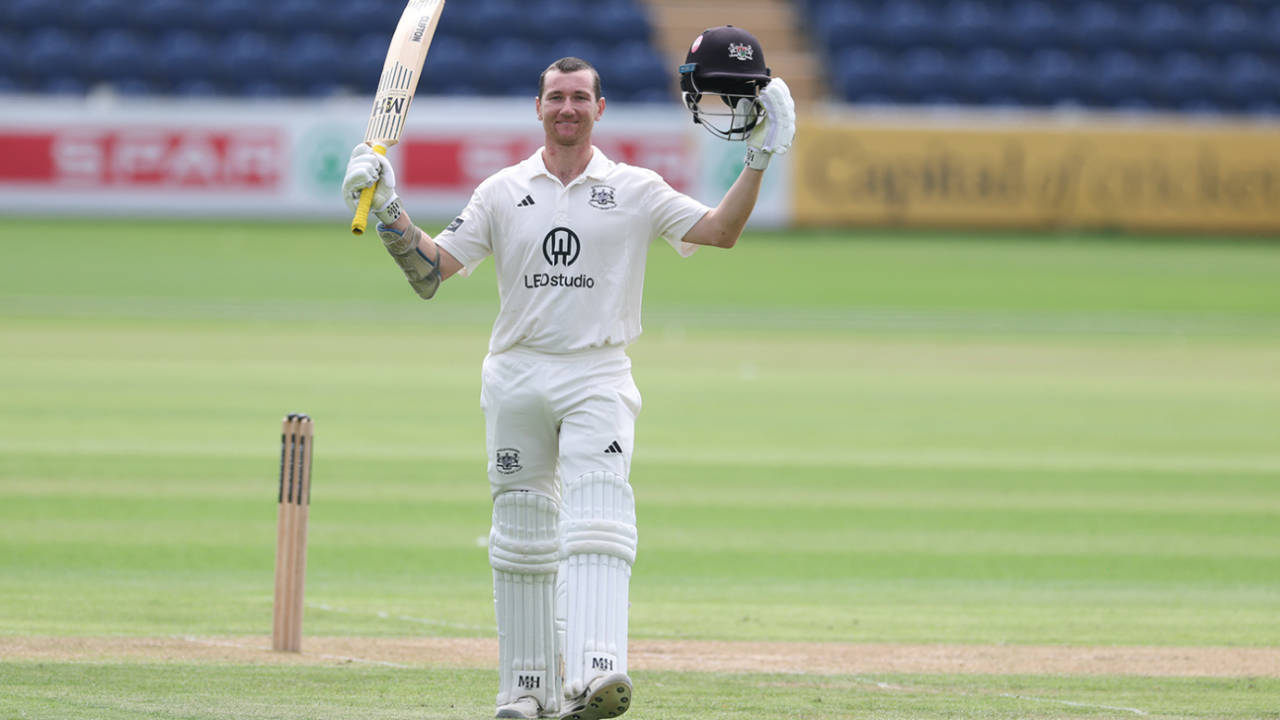 James Bracey celebrates a century, County Championship, Glamorgan vs Gloucestershire, Sophia Gardens, June 30, 2025