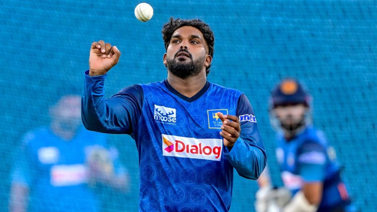 Wanindu Hasaranga prepares to bowl at the nets, Colombo, July 1, 2025