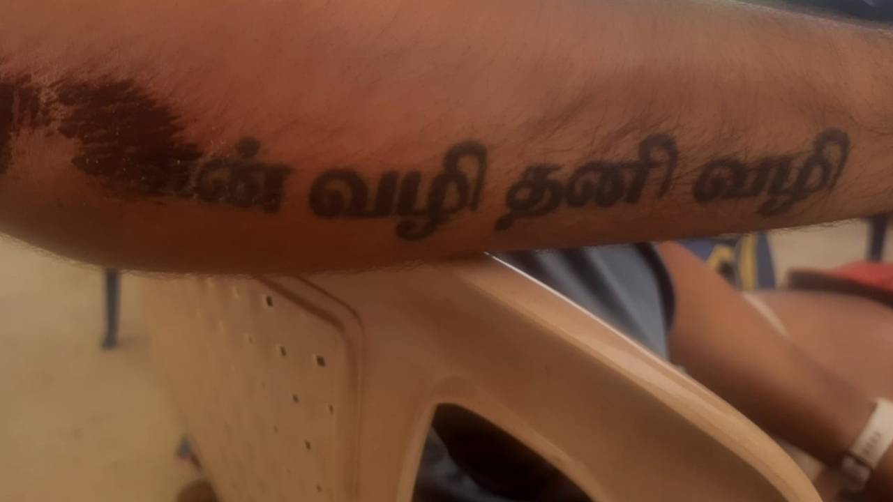 Adithya Ashok shows off his tattoo, Chennai, June 27, 2025