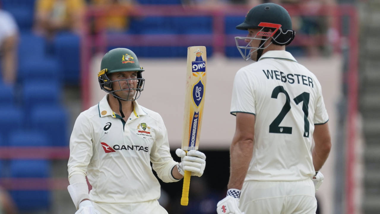 Alex Carey celebrates his 11th Test fifty, West Indies vs Australia, 2nd Test, St George's, 1st day, July 3, 2025