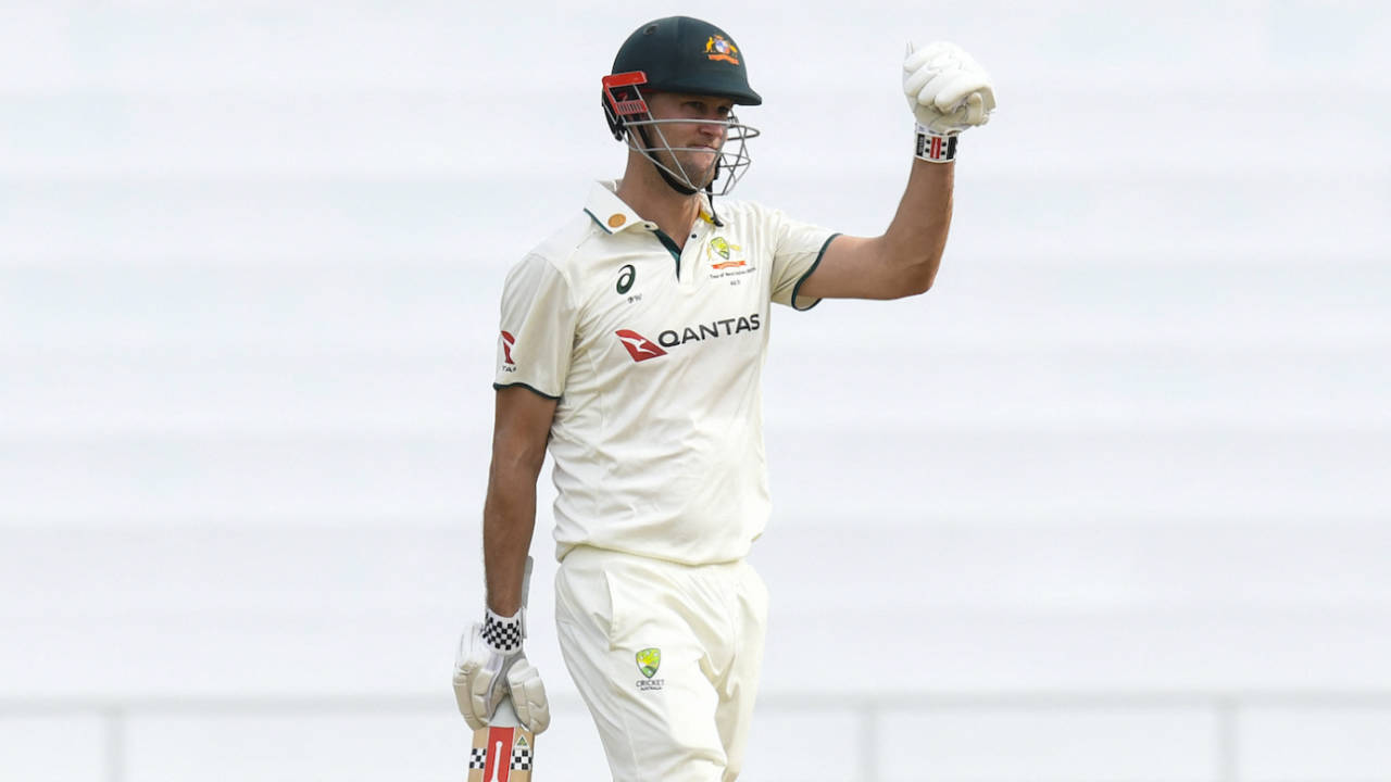 Beau Webster celebrates back-to-back fifties, West Indies vs Australia, 2nd Test, St George's, 1st day, July 3, 2025