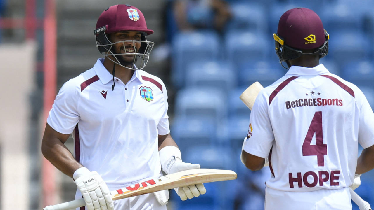 Brandon King and Shai Hope put together 58 for the fifth wicket, West Indies vs Australia, 2nd Test, 2nd day, St George's, July 4, 2025