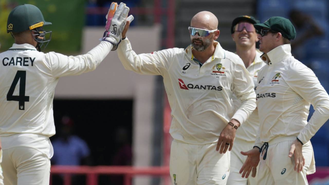Nathan Lyon struck twice in the middle session, West Indies vs Australia, 2nd Test, 2nd day, St George's, July 4, 2025