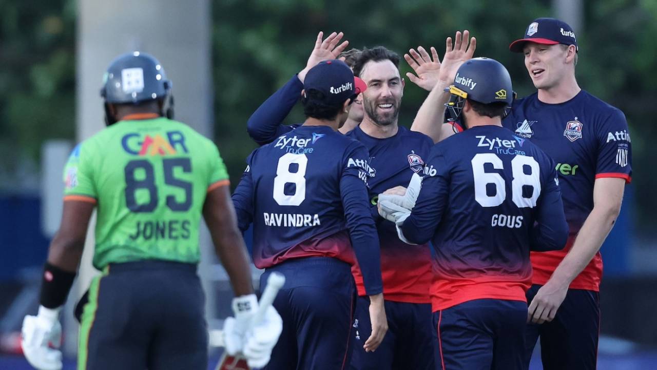 Glenn Maxwell had three wickets inside the powerplay, Seattle Orcas vs Washington Freedom, MLC 2025, Lauderhill, July 4, 2025