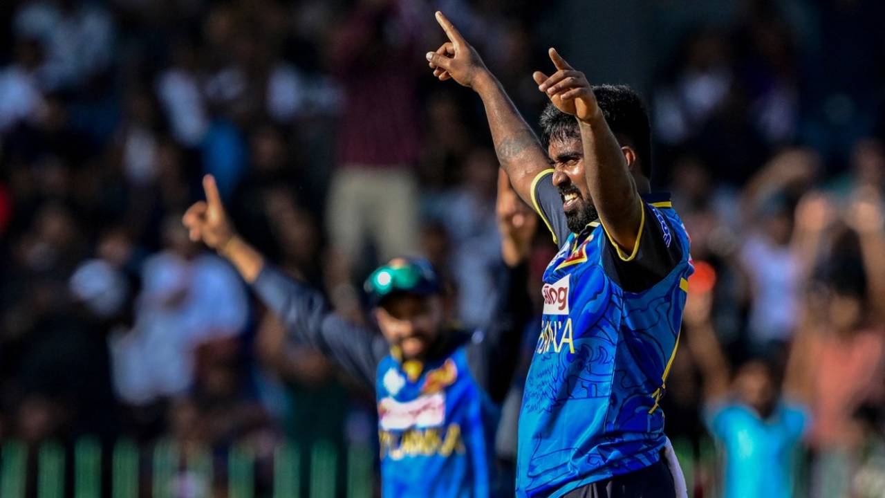 Asitha Fernando celebrates Shamim Hossain's wicket, Sri Lanka vs Bangladesh, 2nd ODI, Colombo, July 5, 2025
