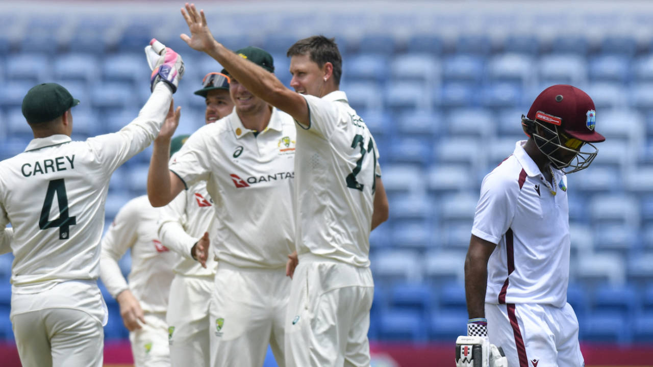 Kraigg Brathwaite made 0 and 7 in his 100th Test, West Indies vs Australia, 2nd Test, St George's, 4th day, July 6, 2025