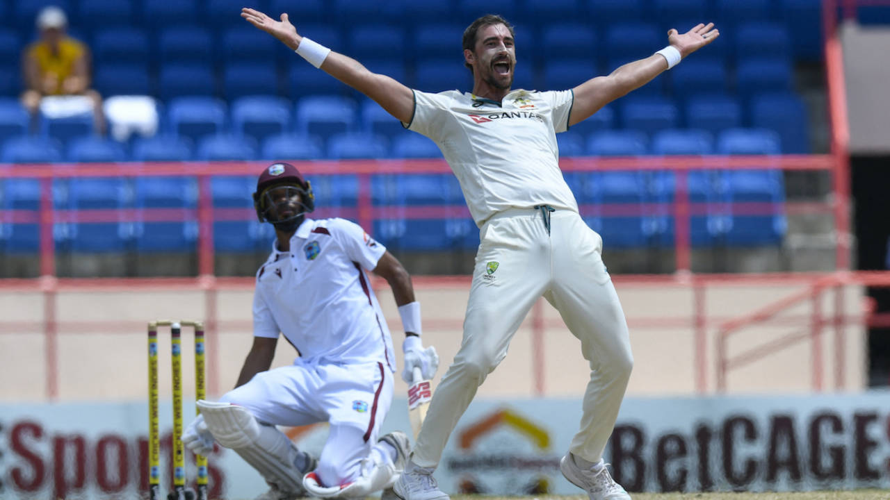 Mitchell Starc pinned Roston Chase lbw, West Indies vs Australia, 2nd Test, St George's, 4th day, July 6, 2025