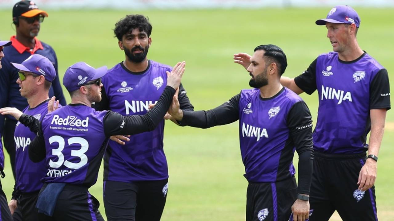 Mohammad Nabi finished with figures of 3 for 21, Dubai Capitals vs Hobart Hurricanes, GSL 2025, Providence, July 11, 2025
