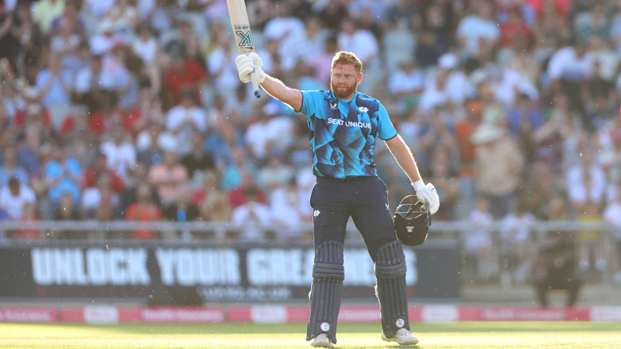 Jonny Bairstow acknowledges his century, Lancashire vs Yorkshire, Men's T20 Blast, Old Trafford, July 11, 2025