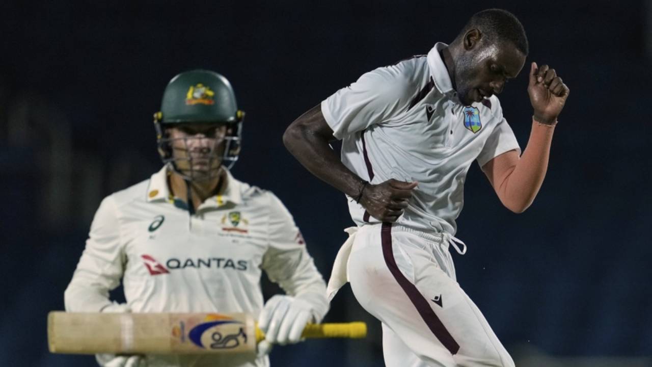 Justin Greaves celebrates dismissing Alex Carey, West Indies vs Australia, 3rd Test, Kingston, Day 1, July 12, 2025