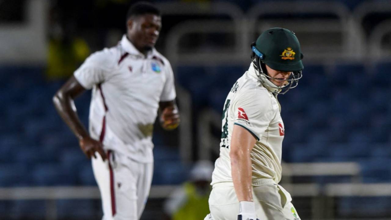 Alzarri Joseph knocked over Steven Smith, West Indies vs Australia, 3rd Test, Kingston, Day 2, July 13, 2025