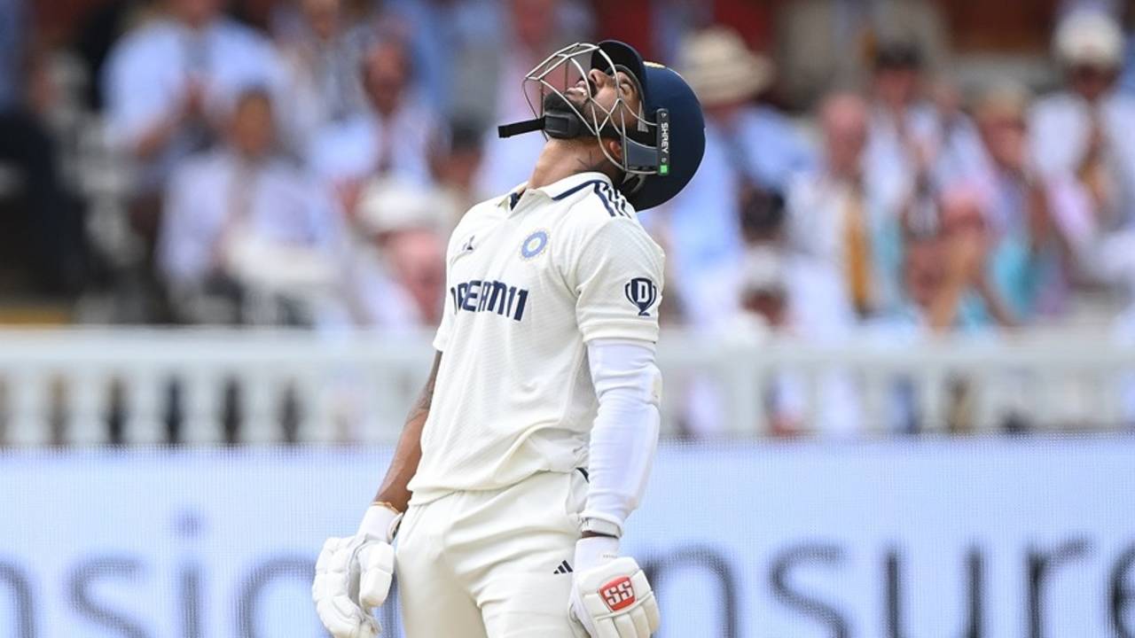 Nitish Kumar Reddy is distraught after falling on the last ball before lunch, England vs India, 3rd Test, Lord's, fifth day, July 14, 2025