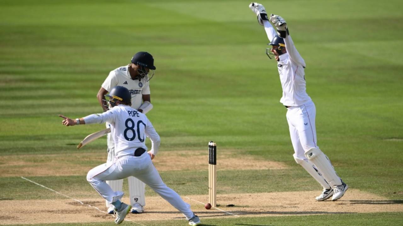 Oh, the agony! Mohammed Siraj watches as the ball trickles onto dislodge his leg bail, England vs India, 3rd Test, Lord's, fifth day, July 14, 2025