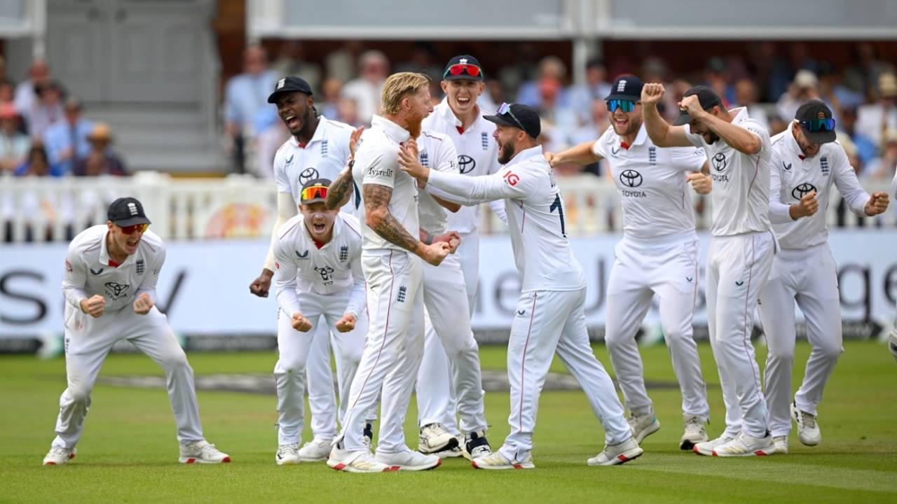 Ben Stokes at the centre surrounded by the rest of England, England vs India, 3rd Test, Lord's, London, Day 5, July 14, 2025