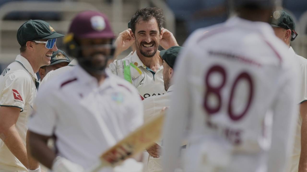 Mitchell Starc struck on the first ball of the innings for the fourth time, West Indies vs Australia, 3rd Test, Kingston, Day 3, July 14, 2025