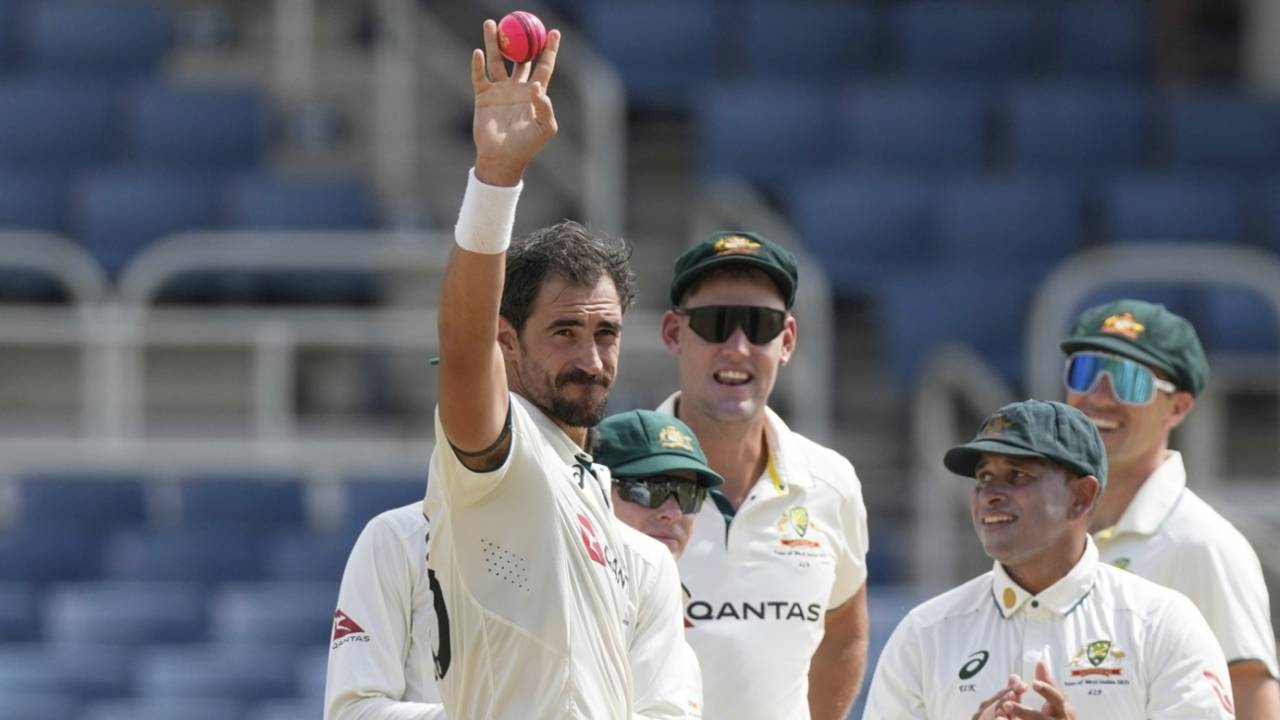 Mitchell Starc celebrates his 400th Test wicket, West Indies vs Australia, 3rd Test, Kingston, Day 3, July 14, 2025