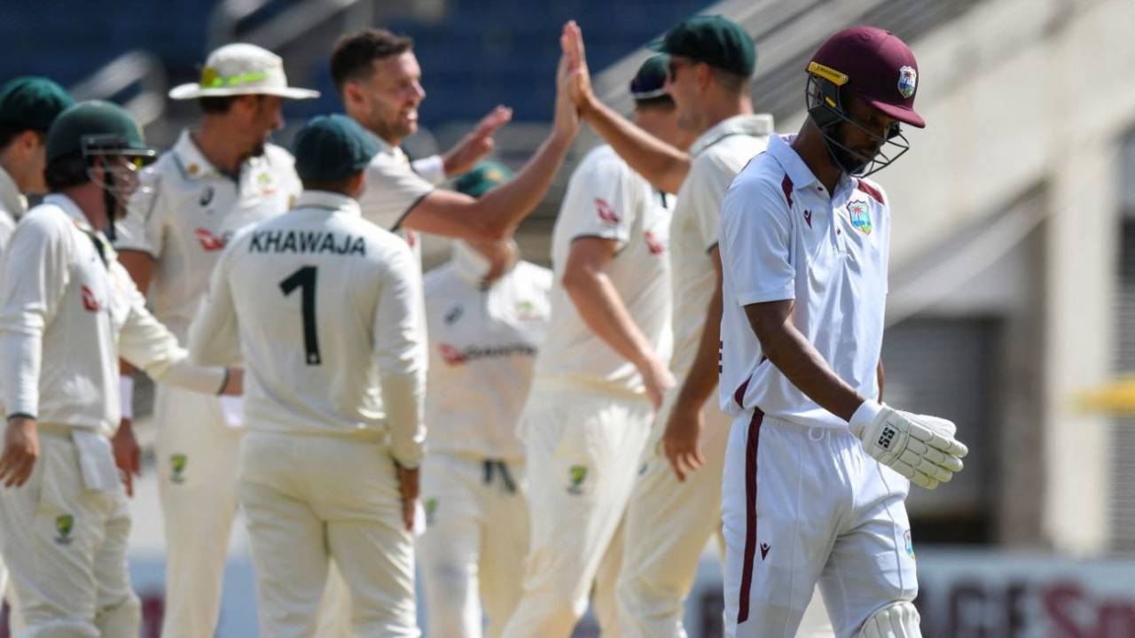 Roston Chase was one of seven West Indies batters to be dismissed for a duck, West Indies vs Australia, 3rd Test, Kingston, Day 3, July 14, 2025