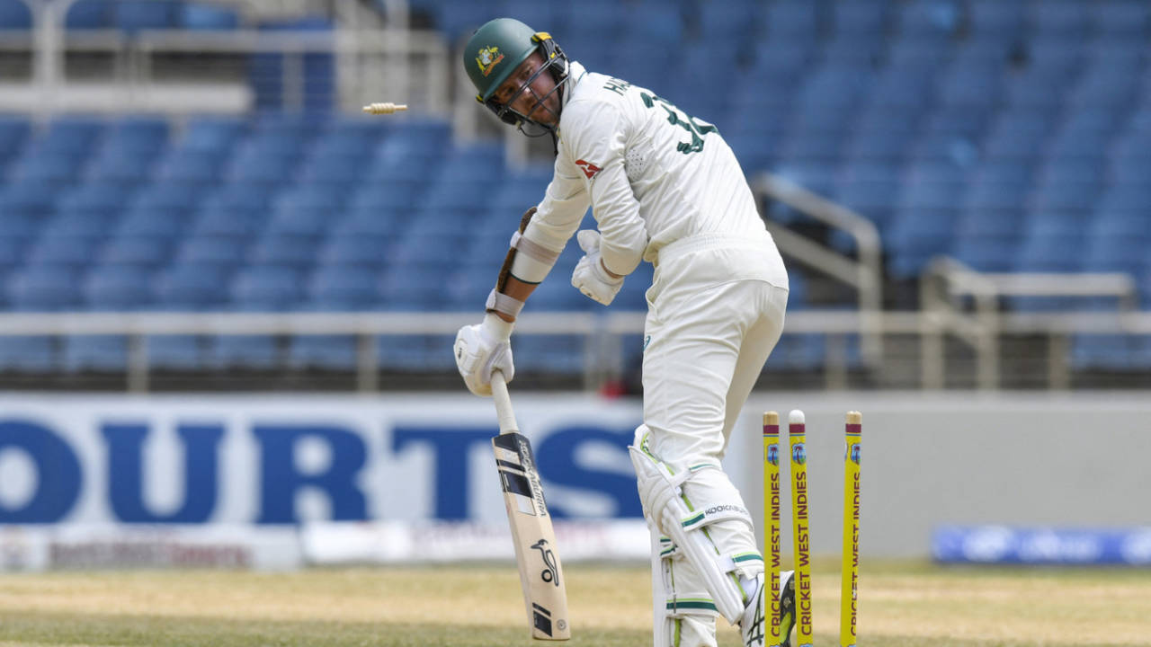 Josh Hazlewood has his stumps knocked back, West Indies vs Australia, 3rd Test, Kingston, Day 3, July 14, 2025
