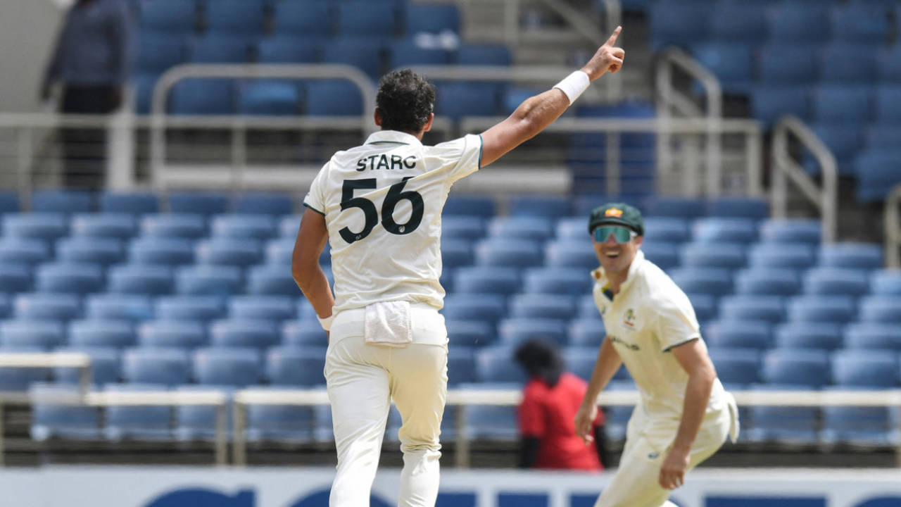Mitchell Starc celebrates another wicket, West Indies vs Australia, 3rd Test, Kingston, Day 3, July 14, 2025