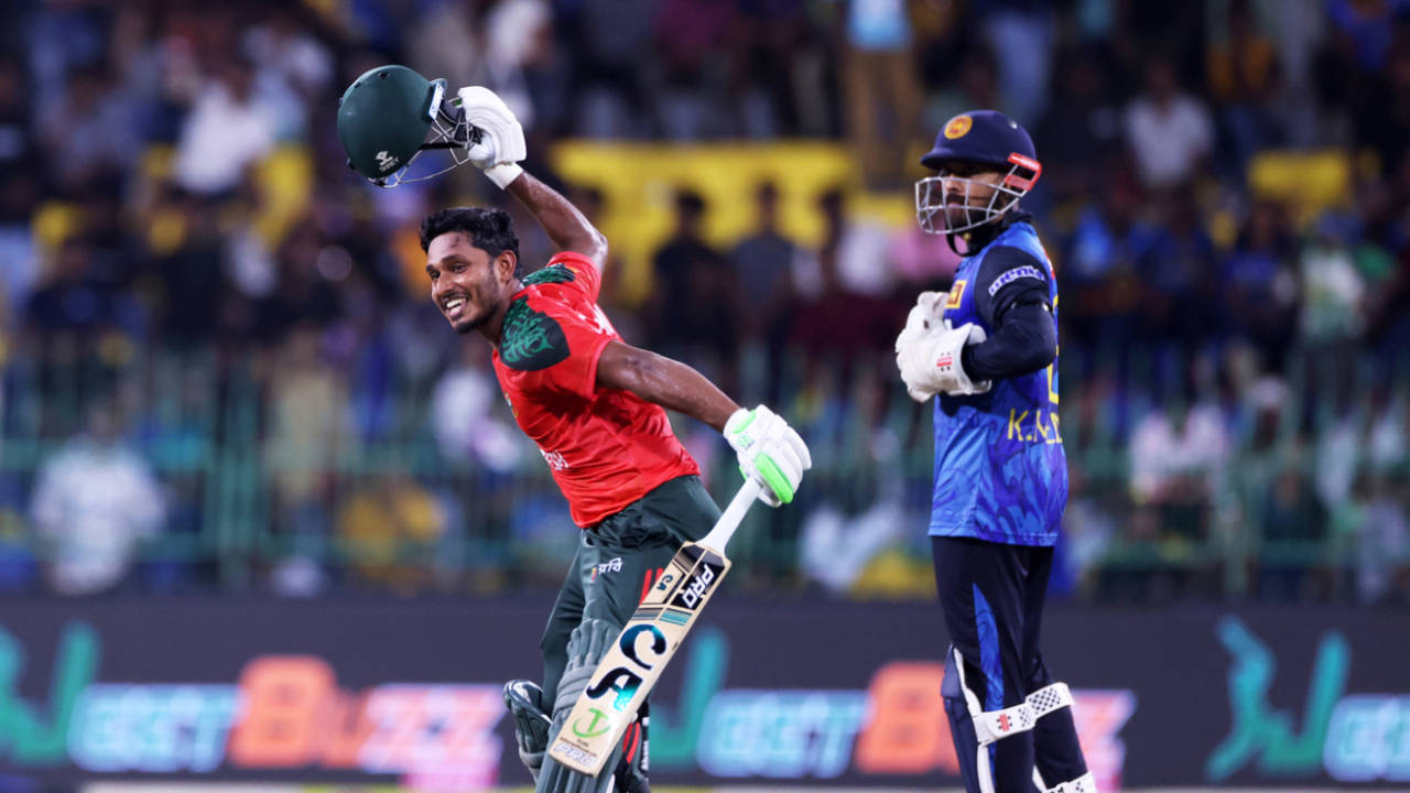 Tanzi, d Hasan celebrates after winning the match, Sri Lanka vs Bangladesh, 3rd T20I, Colombo (RPS), July 16, 2025