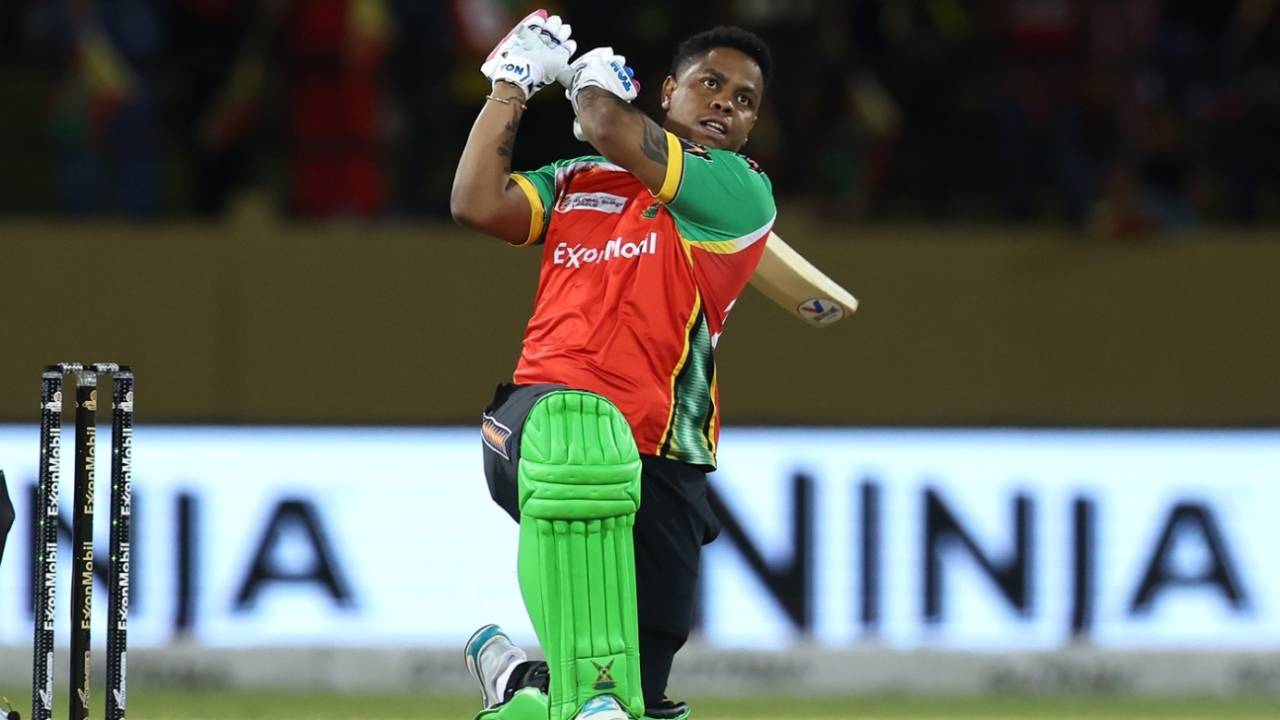 Shimron Hetmyer crashed six sixes in his knock of 39 from 10 balls, Guyana Amazon Warriors vs Hobart Hurricanes, GSL, Providence, July 16, 2025