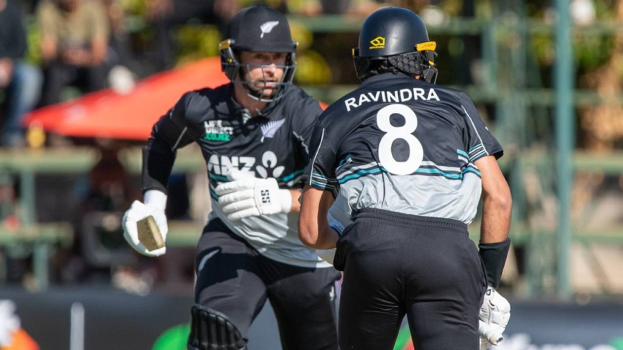 Devon Conway and Rachin Ravindra put on 59 for the second wicket, Zimbabwe vs New Zealand, Zimbabwe T20 tri-series, Harare, July 18, 2025