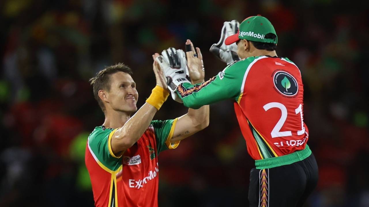 Dwaine Pretorius picked up three top-order wickets, Guyana Amazon Warriors vs Rangpur Riders, GSL 2025 final, Providence, July 18, 2025