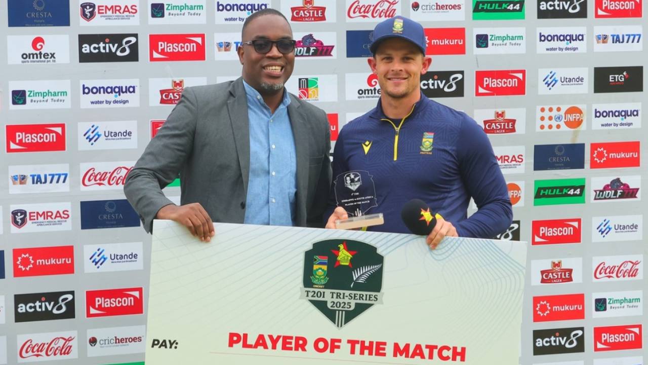 Rubin Hermann was the Player of the Match in just his third T20I, Zimbabwe vs South Africa, Men's T20I tri-series, Harare, July 20, 2025
