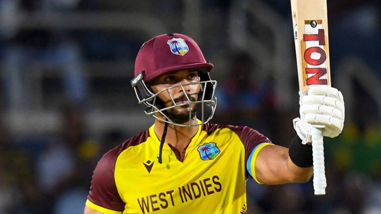 Brandon King celebrates his fifty, West Indies vs Australia, 2nd T20I, Sabina Park, Kingston, July 22, 2025
