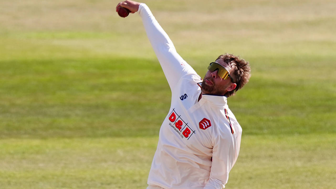 Matt Critchley in his delivery stride, Nottinghamshire vs Essex, County Championship, Division One, Trent Bridge, April 11, 2025