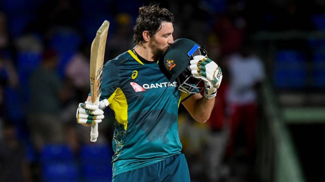 Tim David celebrates his first T20 century, West Indies vs Australia, 3rd T20I, Basseterre, July 25, 2025