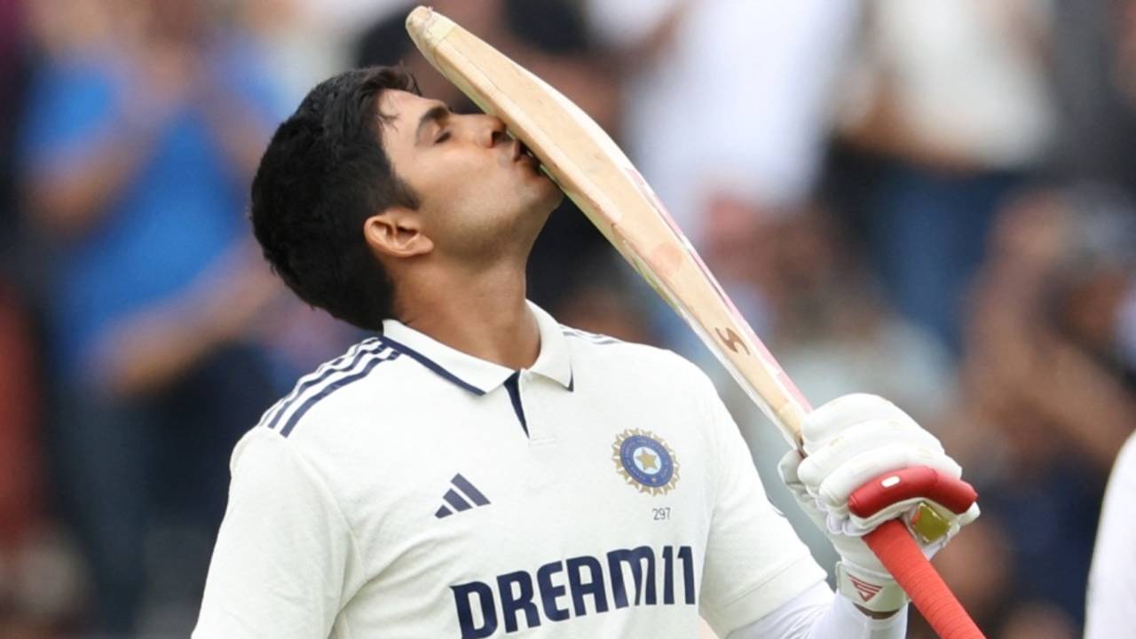 Shubman Gill celebrates his fourth century of the series, England vs India, 4th Test, Manchester, 5th day, July 27, 2025