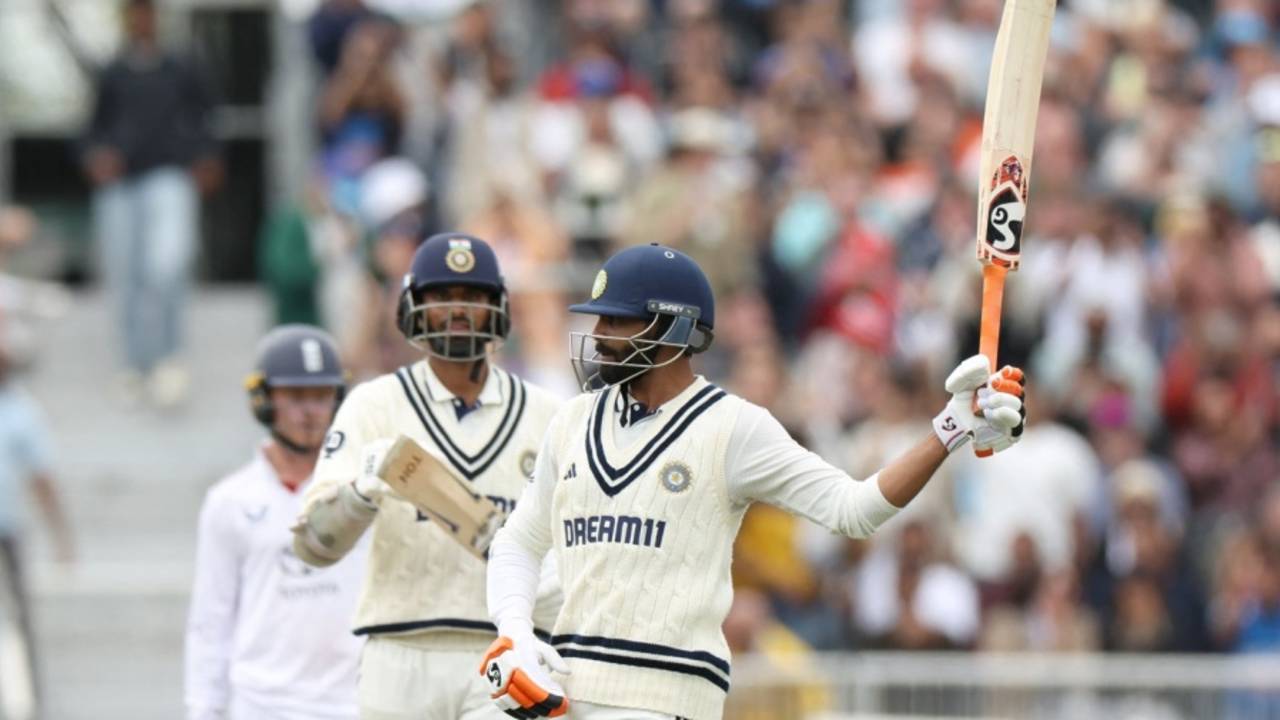Ravindra Jadeja celebrates his fifty as Washington Sundar looks on, England vs India, 4th Test, Manchester, 5th day, July 27, 2025