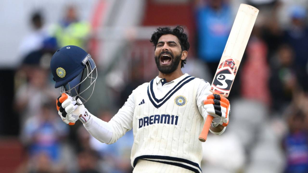 Ravindra Jadeja celebrates his century, England vs India, 4th Test, Manchester, 5th day, July 27, 2025