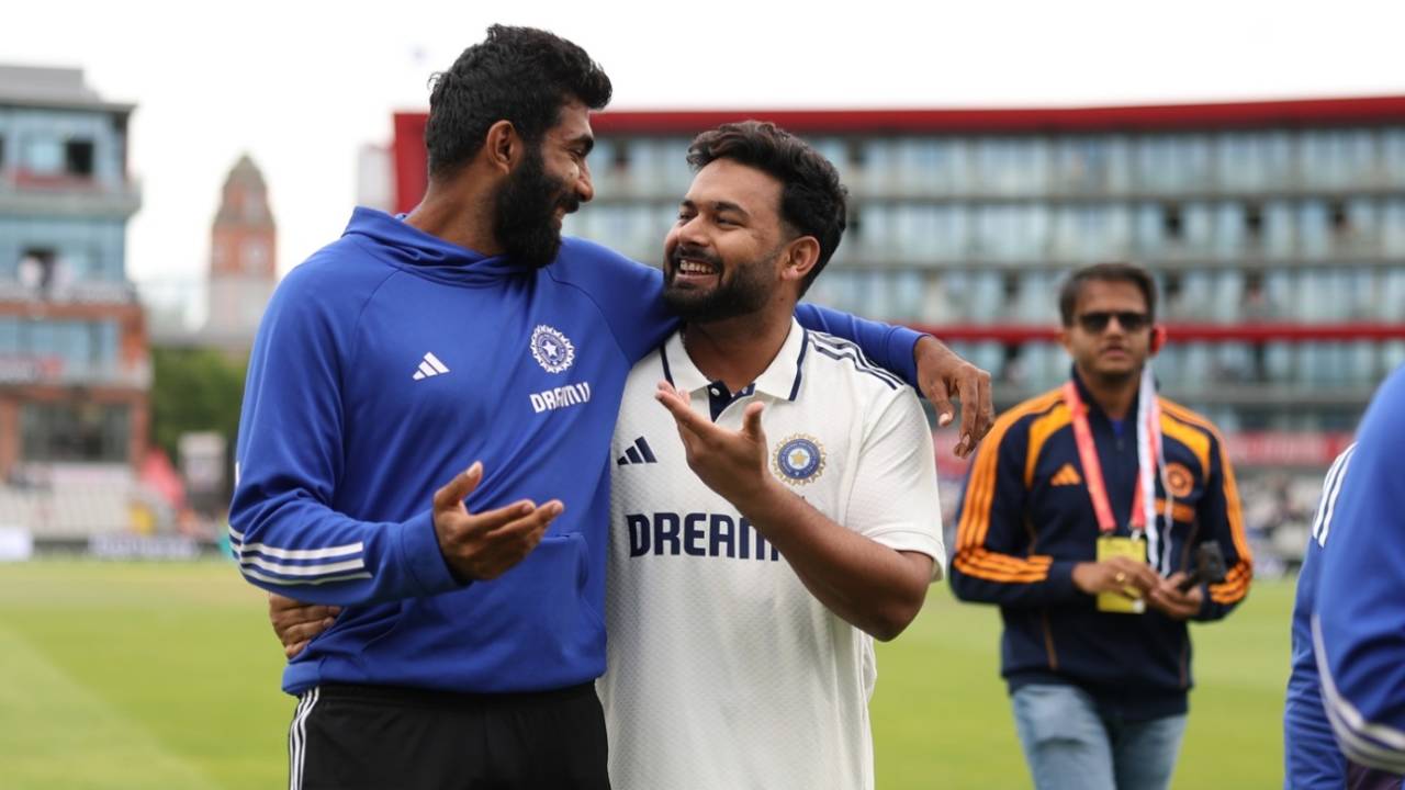 Jasprit Bumrah and Rishabh Pant are all smiles after the draw, England vs India, 4th Test, Manchester, 5th day, July 27, 2025