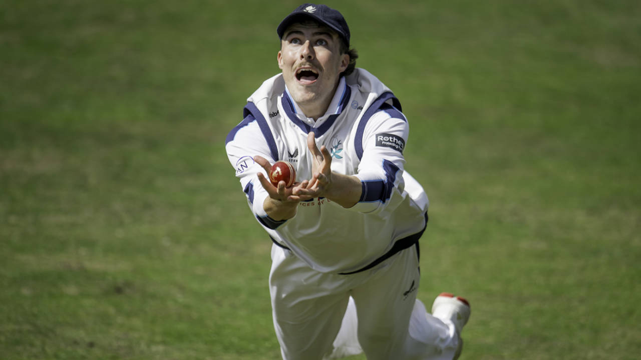 James Wharton pulls off a brilliant diving catch to dismissed Tom Haines, Yorkshire vs Sussex, County Championship, Division One, Scarborough, July 29, 2025