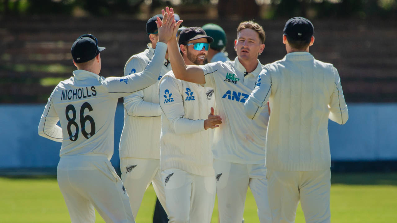Nathan Smith celebrates a wicket, Zimbabwe vs New Zealand, 1st Test, 1st Day, Bulawayo, July 30, 2025