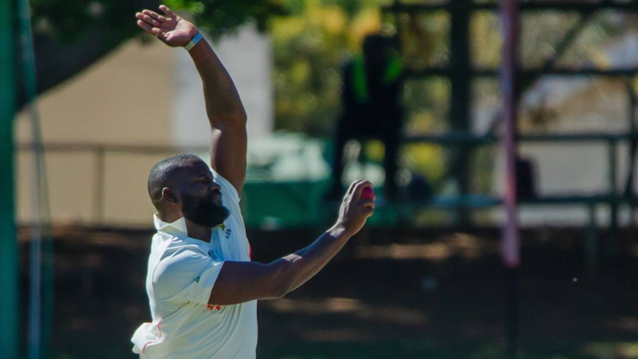Tanaka Chivanga bowls, Zimbabwe vs New Zealand, 1st Test, 2nd day, Bulawayo, July 31, 2025