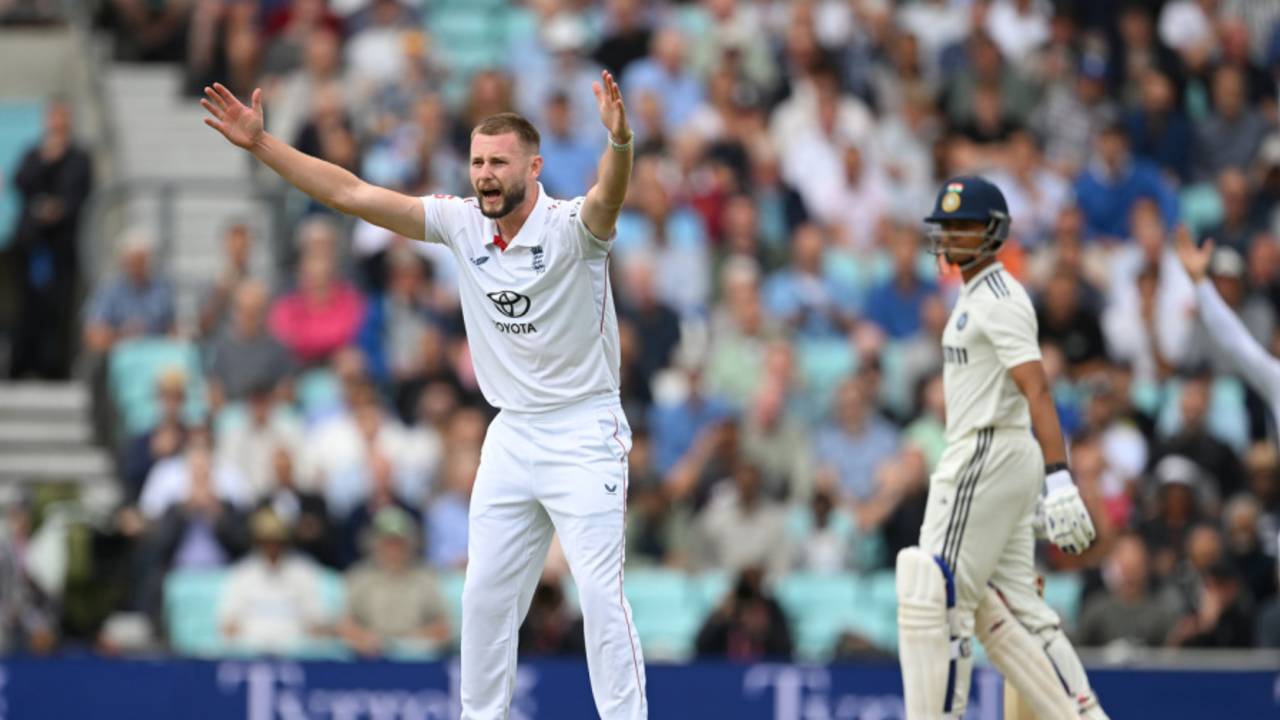 Gus Atkinson appeals for a wicket, England vs India, 5th Test, 1st day, The Oval, July 31, 2025
