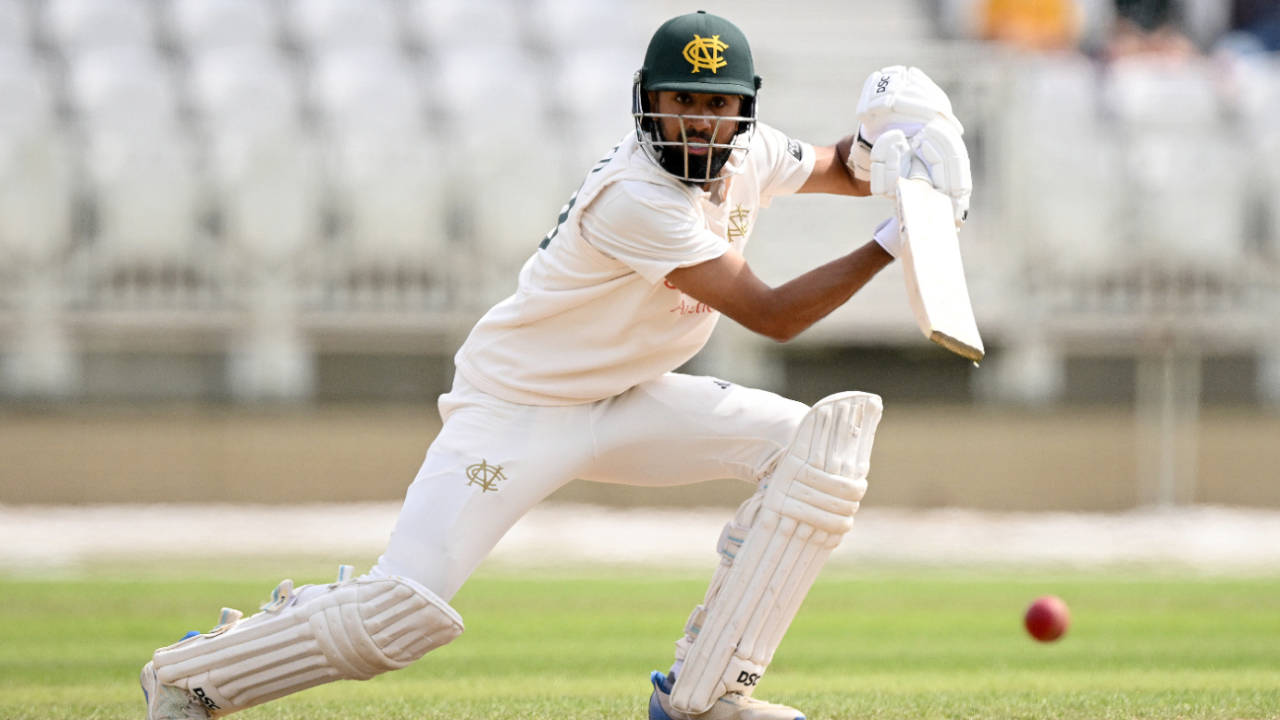 Haseeb Hameed drives during his double-century, Nottinghamshire vs Somerset, County Championship, Trent Bridge, July 31, 2025