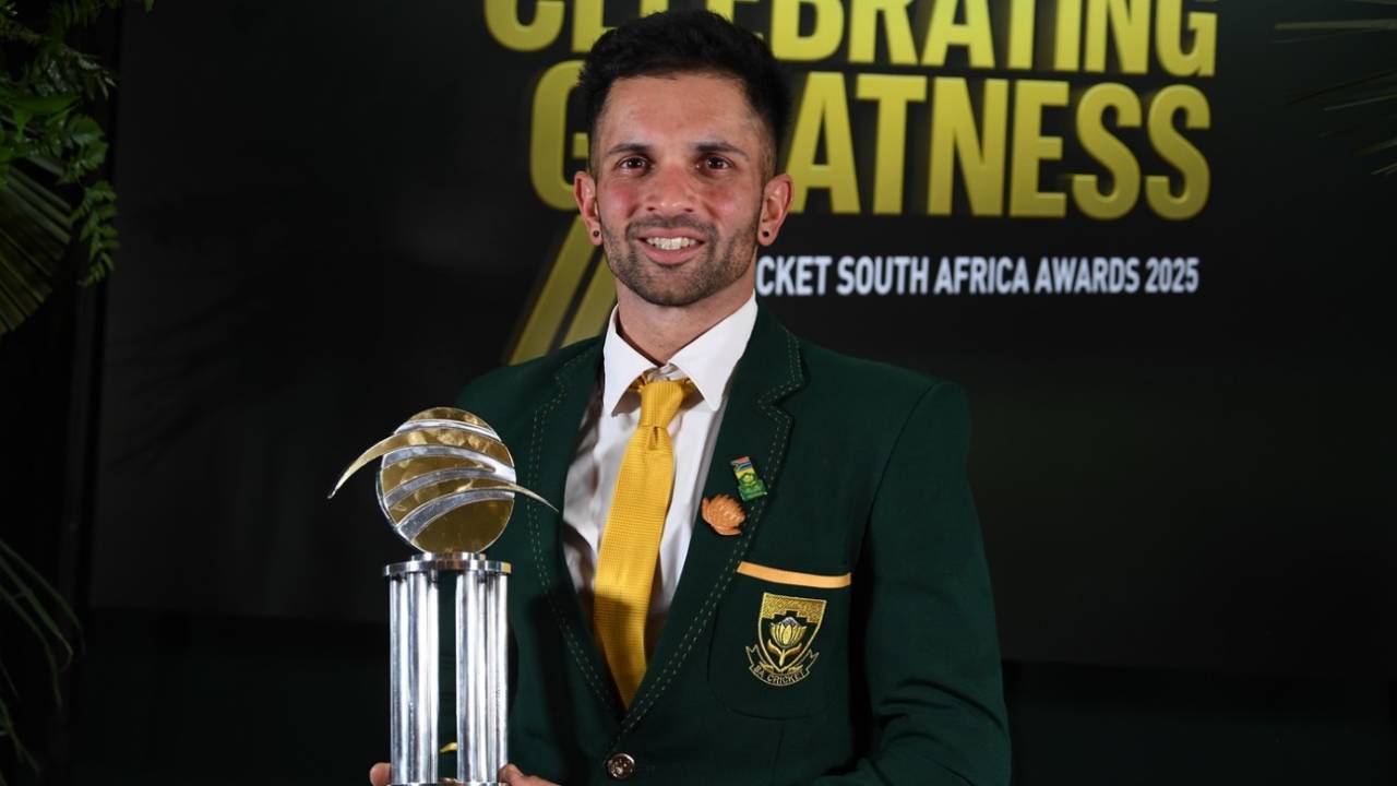 Keshav Maharaj was adjudged the men's Player of the Year at the CSA Awards, Johannesburg, July 31, 2025