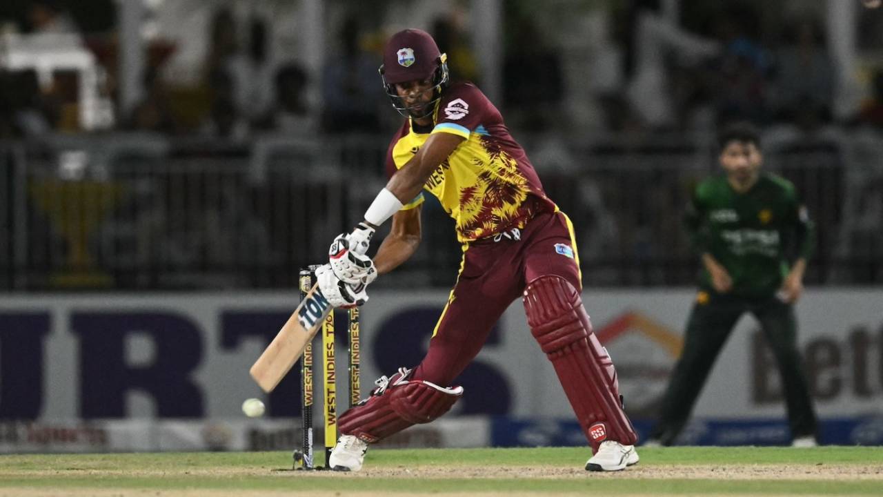 Roston Chase misses with a swing during his 12-ball 15, West Indies vs Pakistan, 3rd T20I, Lauderhill, August 3, 2025