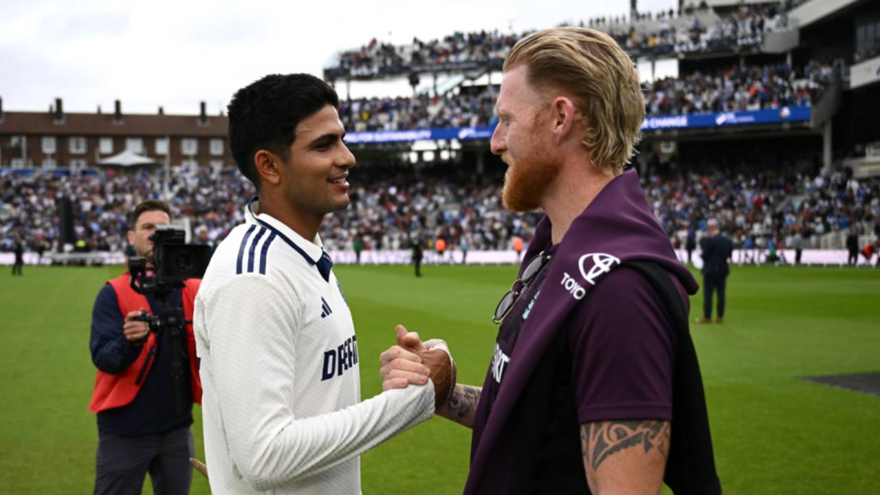 Shubman GIll and Ben Stokes shake hands after drawing the series level 2-2, England vs India, 5th Test, 5th day, The Oval, August 4, 2025
